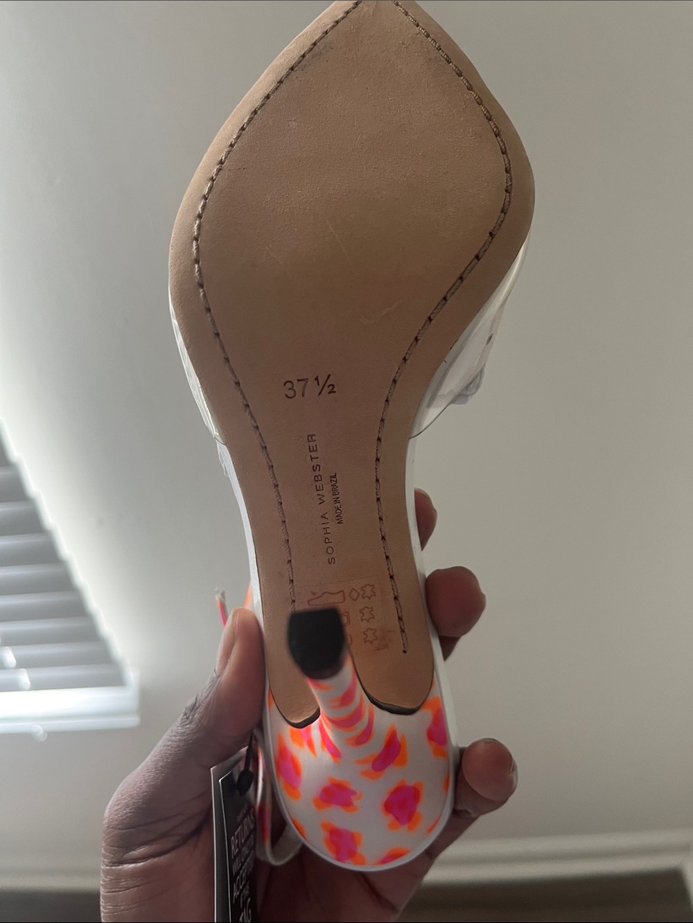 Sophia Webster White Slingback Pumps with Black Patent Cap Toe and Neon Strap - Picture 5 of 6